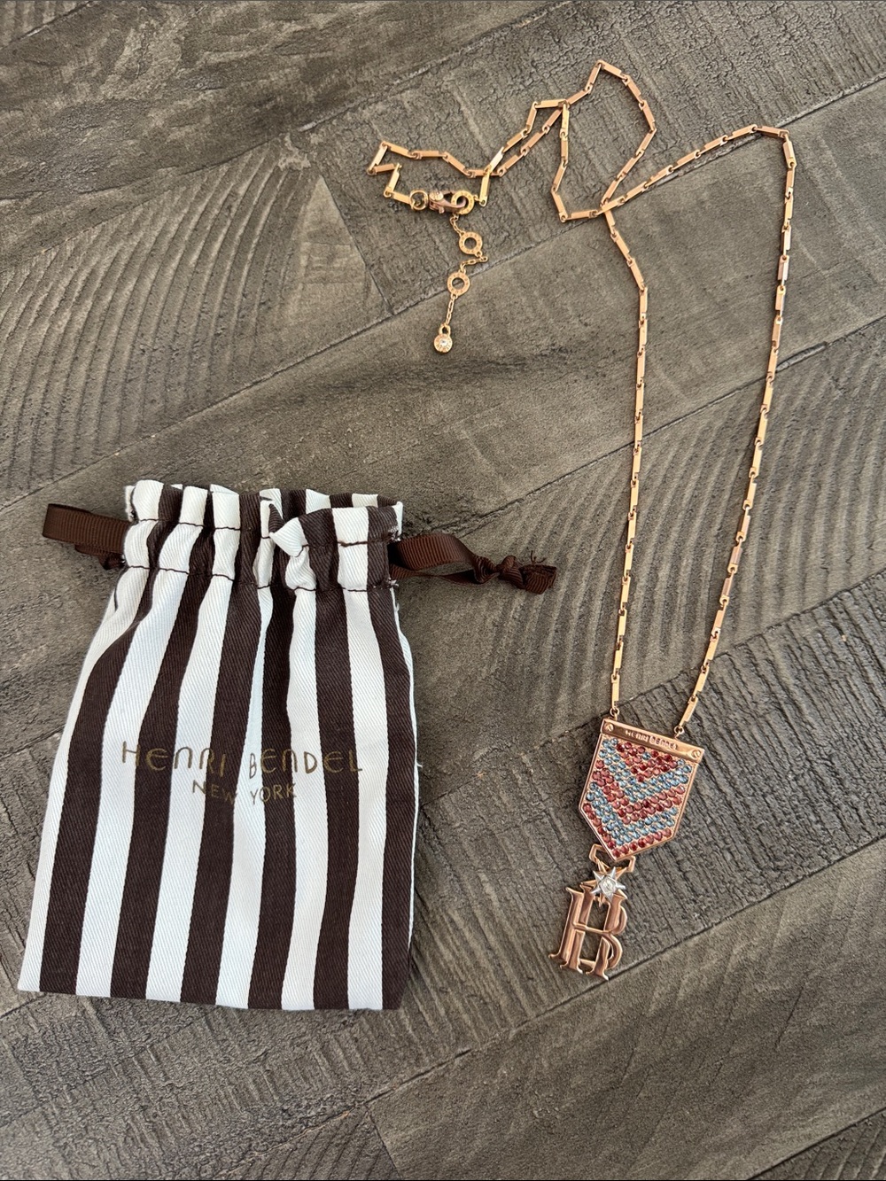 henri bendel Rose Gold Chevron Pendant Necklace with Pink & Blue Enamel